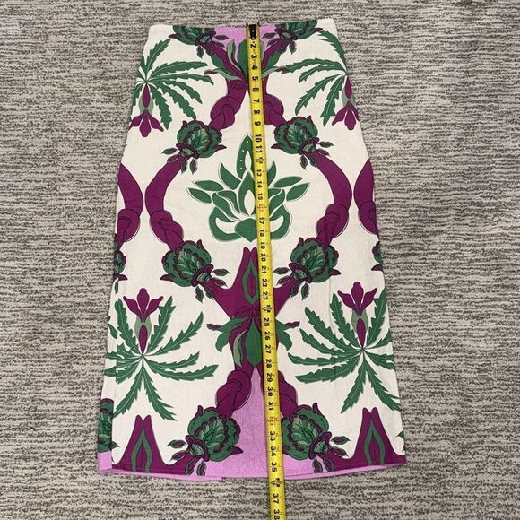 New Caroline Constas multicolor palm tropical Linen Pink Green Midi Skirt Medium - Picture 9 of 13